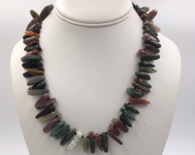 Indian Agate Stick Bead Necklace, Agate Necklace, Agate Stone Necklace, Stick Bead Necklace, Stone Jewelry, Zen Necklace, Gemstone Necklace