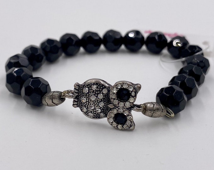 Owl Charm Black Onyx Gemstone Bracelet, Owl Jewelry, Onyx Jewelry, Owl Lover Jewelry, Owl Charm Bracelet, Stone Stretch Bracelet, Owl Gifts