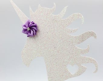 Unicorn Head Cake Topper, White & Lavender Cake Topper, Glitter Cake Topper, Party Decorations, Birthday Cake Topper, Unicorn Birthday