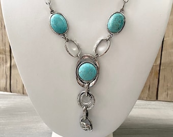 Gemstone Pendant Y Chain Necklace, Turquenite Necklace, Stone Necklace, Southwestern Style Jewelry, Blue Stone Pendant