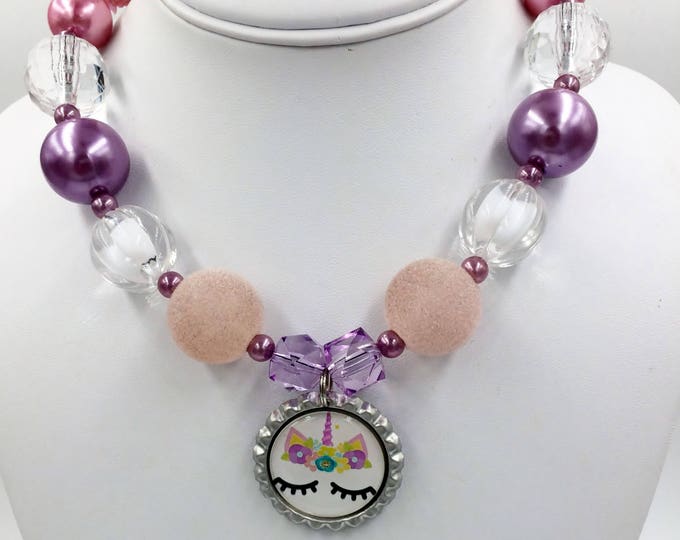 Chunky Girls Unicorn Necklace, Unicorn Birthday Necklace, Birthday Favors, Unicorn Theme, Unicorn Pendant Necklace, Unicorn Birthday Girl