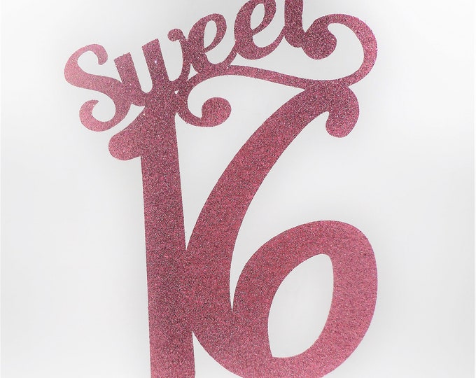 Sweet Sixteen Cake Topper, Pink 16 Cake Topper, Glitter Cake Topper, 16th birthday cake topper, Pink Cake Topper, Glam Birthday