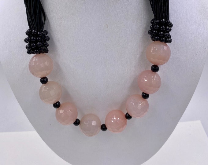 Faceted Rose Quartz Necklace, Statement Jewelry, Gemstone Necklace, Pink Jewelry, Chunky Stone Necklace, Pink Quartz Necklace,