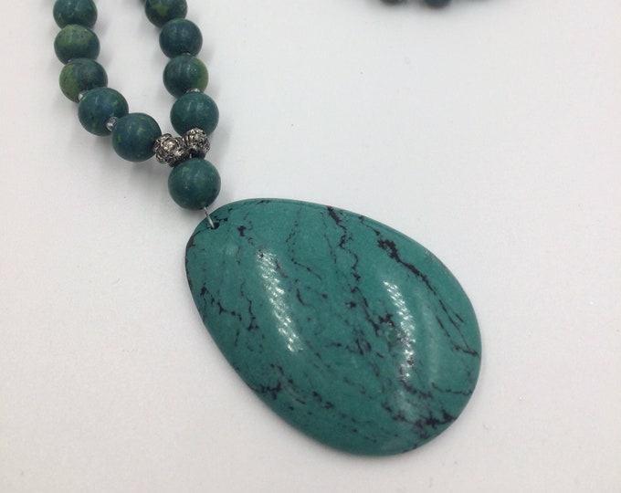 Turquenite Bead Pendant Necklace; Pendant Necklace, Blue stone necklace, Gemstone Necklace, Stone Jewelry, Southwest Jewelry, Tribal Jewelry