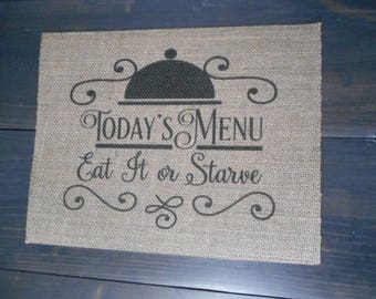 Burlap Print Kitchen Decor, Quote Menu Print, Farmhouse Decor, Kitchen Wall Print, Burlap wall art, Rustic Wall Decor, Burlap Decor, Mantel