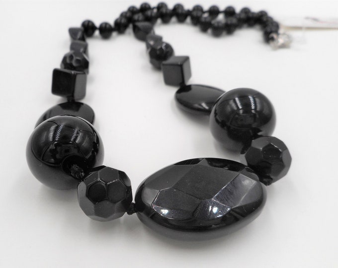 Black Onyx Gemstone Necklace, Black Stone Beaded Necklace, Bold Necklace, Big Bead Necklace, Onyx stone Necklace, Black Stone Jewelry, 20"L