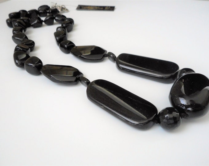 Black Onyx Gemstone Necklace, Black Stone Beaded Necklace, Big Bold Necklace, Big Bead Necklace, Onyx stone Necklace, Black Stone Jewelry