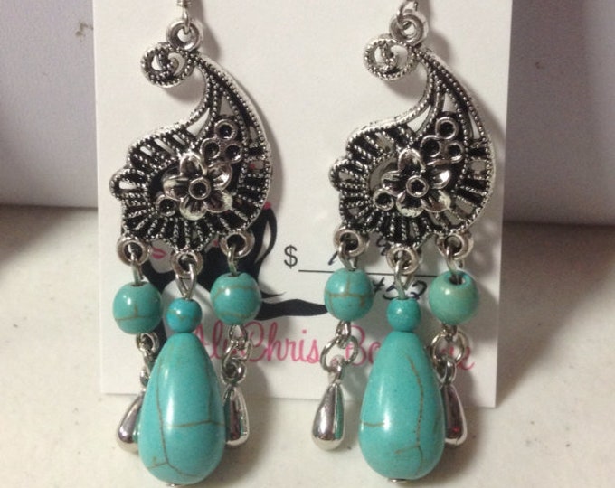 Turquenite Gemstone Dangle Earrings, Boho earrings, Southwest Style Jewelry, Blue Stone Earrings, Blue Dangle Earrings,