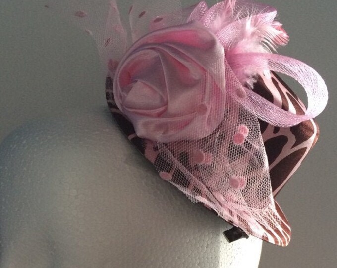 Top Hat Pink Giraffe Rose Hair Clip; steampunk top hat, photo prop, baby top hat, top hat fascinator