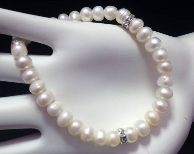 White Pearl bracelet, Cultured Freshwater Pearl & Crystal Bracelet, Bridesmaids jewelry, pearl bracelet, Bridal jewelry, Bridesmaid Gifts