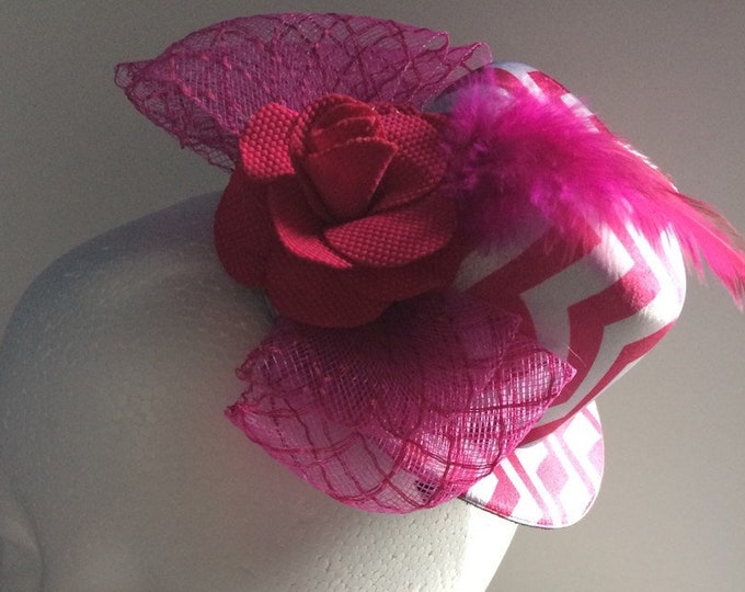 Top Hat Hot Pink Chevron Flower Clip; steampunk top hat, photo prop, baby top hat, top hat fascinator