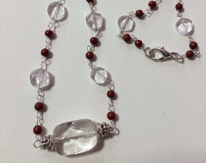 Jasper necklace, Dainty Red Jasper & Crystal Necklace, dainty necklace, Layering Necklace, Jasper Gemstone Necklace, Jasper Jewelry