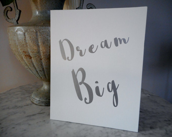 Dream Big Silver Lettering Print on White Canvas Panel, Dream Big Nursery Decor, Dream Big Wall Art, Childrens Room Decor, Dream Big Print