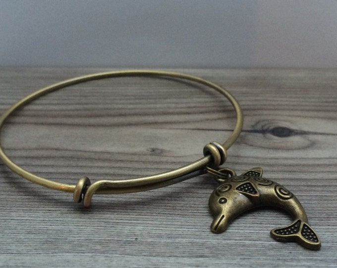 Dolphin Charm Bangle, Dolphin jewelry