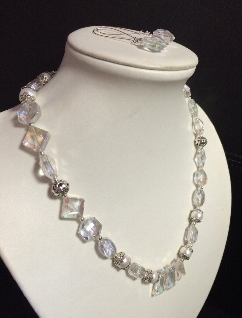 Jewelry set Faceted AB Crystal Faux Pearl Bridal Necklace /& Earring Set Prom Necklace Crystal Necklace Bridal Jewelry Prom Jewelry
