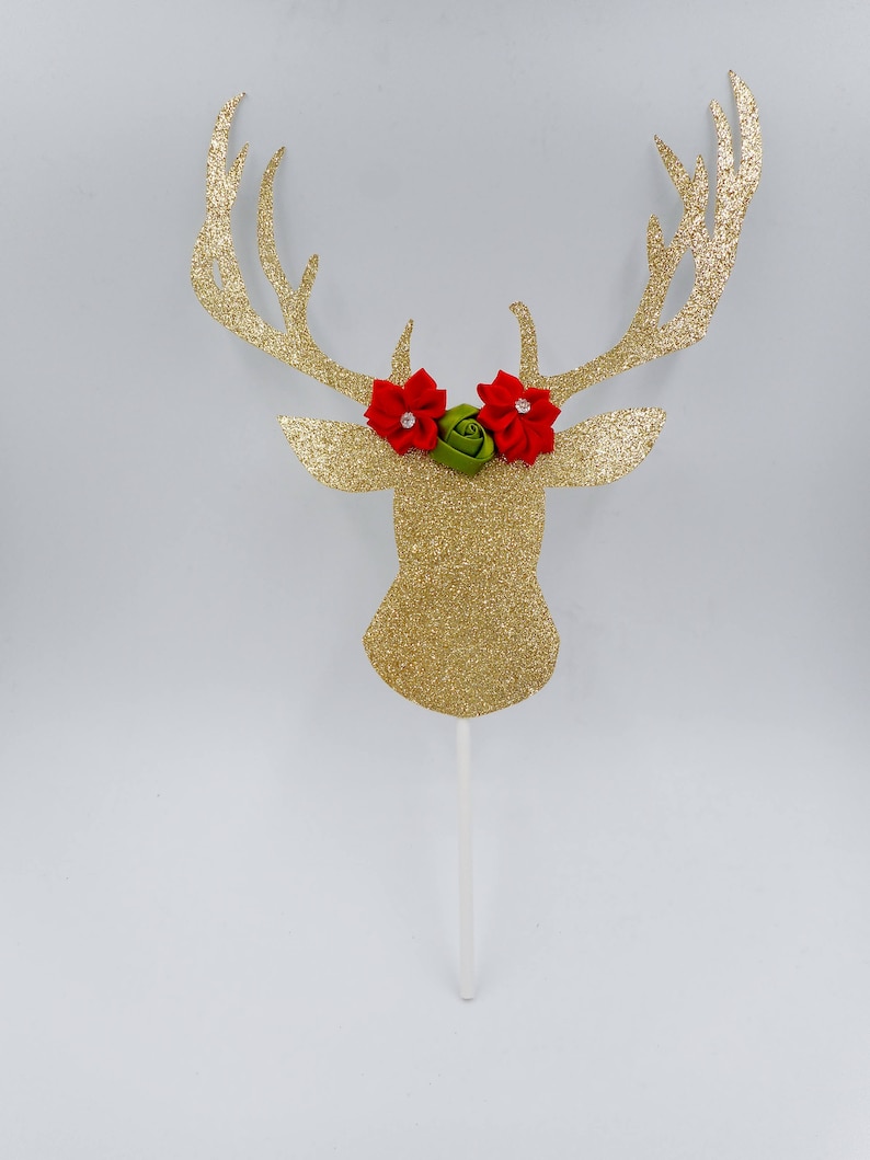 Gold Deer Cake Topper Christmas Decorations Christmas Cake Topper Christmas Decor Deer Cake Topper Glitter Cake Topper Boho Christmas