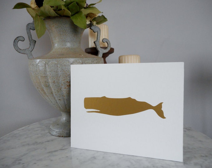 Gold Sperm Whale Print on White Canvas Panel, Nautical Decor, Living Room Wall Art Decor, Tabletop decor, Beach House Wall Art, Whale Print