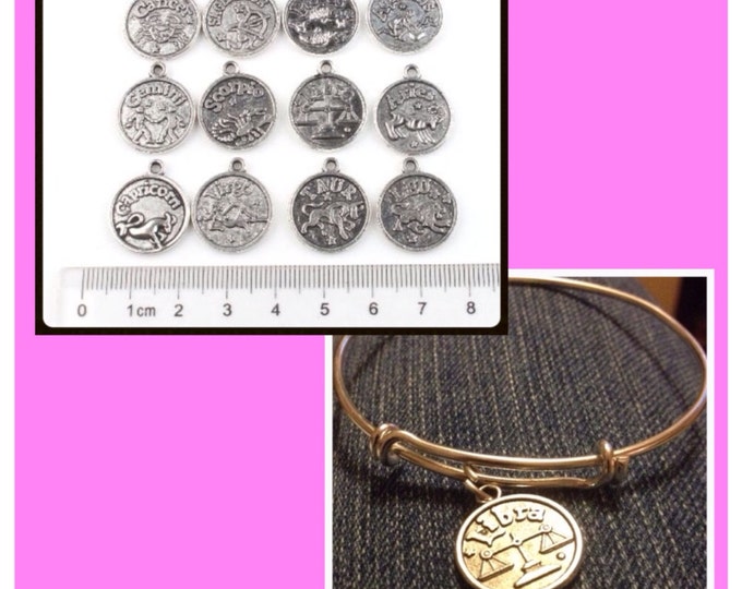 Zodiac Expandable Bracelet, Zodiac Constellation Charm  Bangle,  birth sign Bracelet, zodiac charm bangle, Pices, Scorpio, Cancer, aquarius
