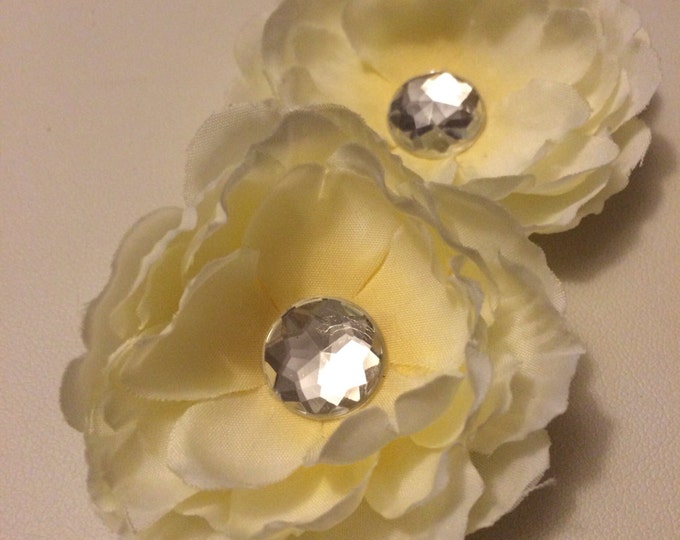 Mini Ivory Peony Flower Hair Clip Set of 2- Free shipping, Flower clip set, Ivory Hair clip