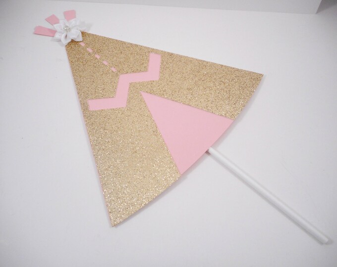 Pink and Gold Cake Topper, Teepee Cake Topper, Glitter Teepee Cake Topper Decoration, Boho Birthday, Tribal Birthday, Cake Toppers, Tipi