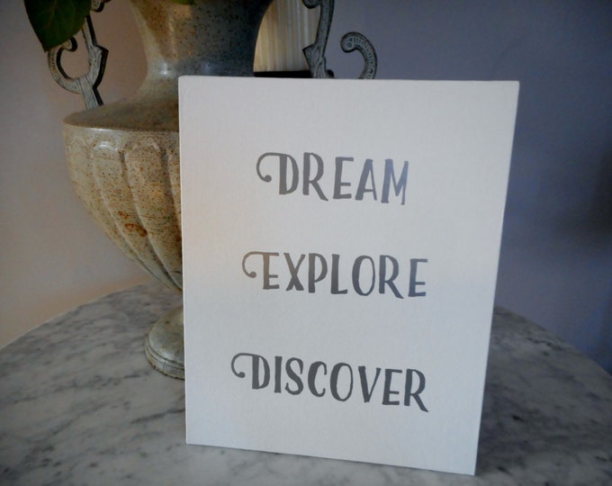 Dream Explore Discover Quote Print on White Canvas Panel, Dream Big Nursery Decor, Dream Big Wall Art, Childrens Room Decor, Inspirational