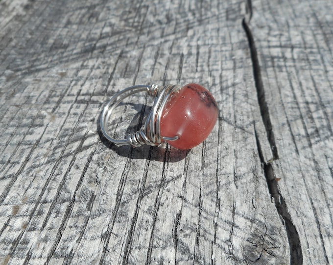 Cherry Quartz Ring, Wire Wrapped Ring, Gemstone Wrapped Ring, Wrapped Jewelry, Wire Ring, Wire Jewelry, Silver Wire Ring, Boho Ring