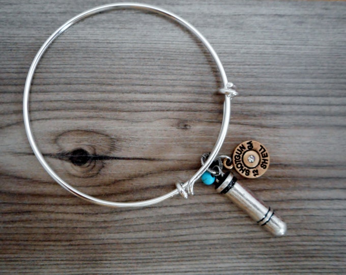 Bullet Jewelry, Bullet Bracelet, Western Theme Jewelry, Bullet Bangle, Gun Jewelry, Shotgun jewelry, Bullet Charm Bracelet