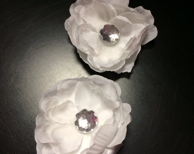 Mini White Peony Flower Hair Clip Set of 2- FREE SHIPPING