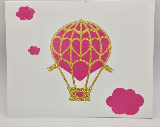 Pink and Gold Hot Air Balloon Print on Canvas Panel, Nursery Decor, Birthday Decoration, Wall Art, Nursery Wall Decor, Canvas Wall Print