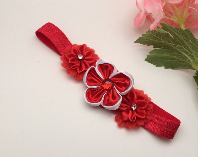 Red Flower headband, Red Stretch Headband, photo prop headband, flower headband, baby headband, newborn headband