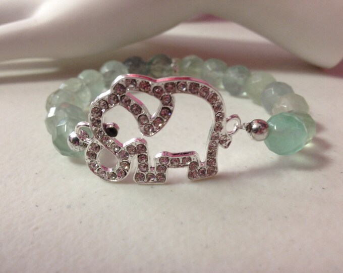 Elephant charm Bracelet, Faceted Green Fluorite Crystal Bracelet, Elephant Jewelry, Floutite Jewelry, Elephant Bracelet, yoga bracelet