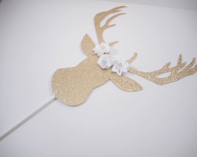 Boho Cake Topper, Gold & White Cake Topper, Glitter Cake Topper, Party Decorations, Gold Deer Cake Topper, Boho Baby Shower Decor, Woodland