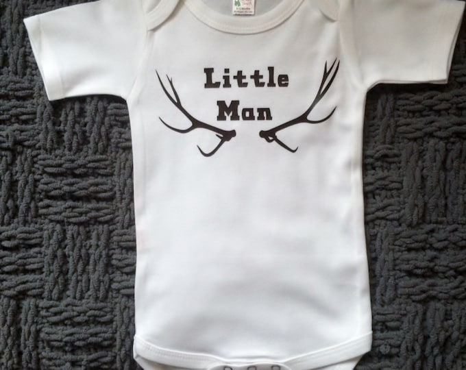 Boys Antler Shirt, Little Man Shirt, Boys One Piece Shirt, Deer TShirt, Baby Boy gift, Little Man Baby Shower, Baby Tshirts, Hunting Antler