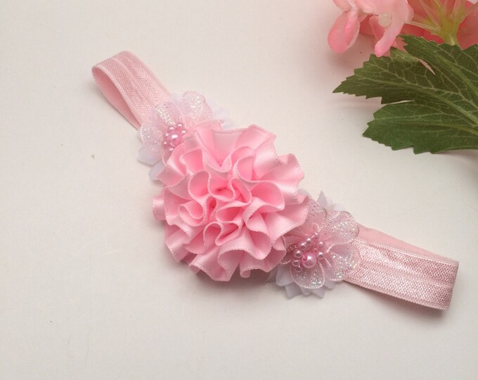 Pink & White Stretch Headband, photo prop headband, pink flower headband, baby shower gifts