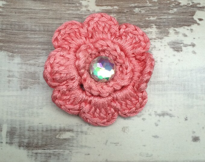 Coral Pink Crochet Flower Hair Clip, Crochet hair clip, Crochet Flower Clip, Baby Flower Clip