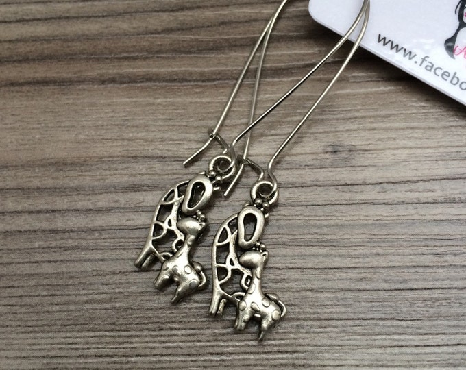 Mom & Baby Giraffe Charm on Kidney Earwire Earrings