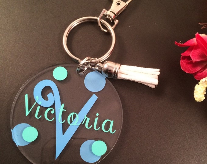 Initial Keychains, Personalized Keychains, Custom Keychains, Custom Keyrings, Bridesmaid gifts, party favors, Duffel bag zipper pulls