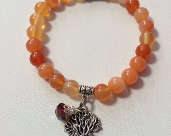 Tree of life charm Carnelian Agate Gemstone Bracelet: tree lovers, tree bracelet, chakra bracelet, yoga bracelet, namaste jewelry,