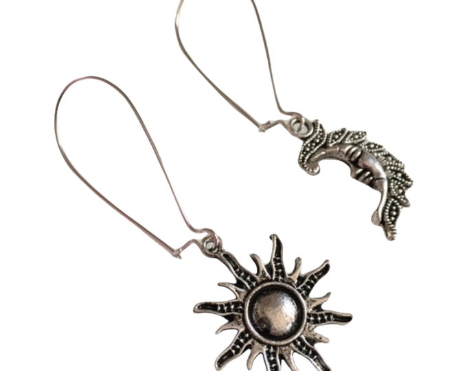 Sun and Moon Charm Dangle Earrings