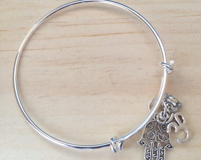 Ohm Bracelet, Hamsa Bracelet, Buddha Charm Bangle, yoga bracelet, zen jewelry, namaste jewelry, Aum Jewelry,