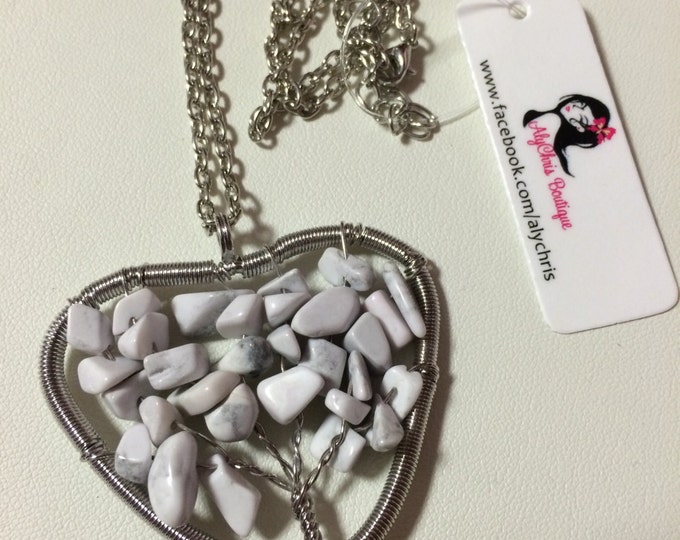 Tree of Life Necklace, Tree of life Howlite Gemstone Heart Pendant Necklace; tree lovers, tree necklace, gemstone tree, Tree of Life Pendant