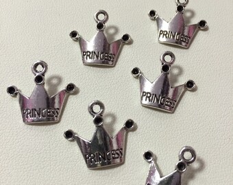 Princess Crown Charm - 6 pieces, Destash, Loose, diy, supplies, charms, findings