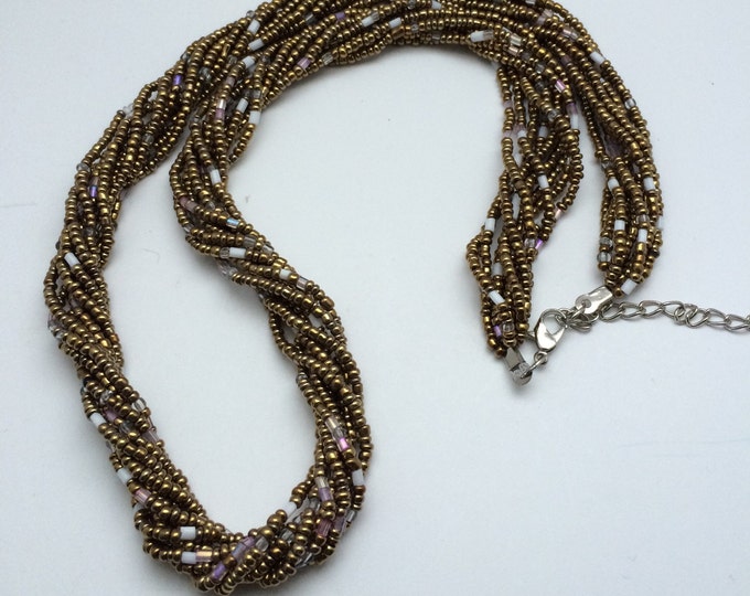 Multi Strand Twisted Golden Seed Bead Necklace, Seed bead jewelry, Chunky Beaded Necklace, Boho Jewelry,