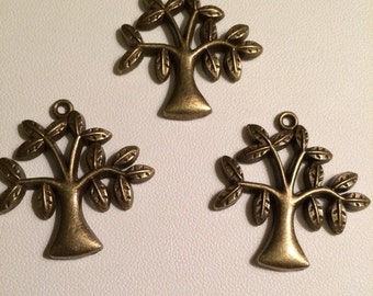 Bronze tone Tree Pendant Charms - 3 pieces, Destash, Loose, diy, supplies, charms, findings