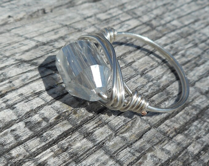 Crystal Ring, Size 12, Wire Wrapped Ring, Crystal Wrapped Ring, Wrapped Jewelry, Wire Ring, Wire Jewelry, Silver Wire Ring, Boho Ring