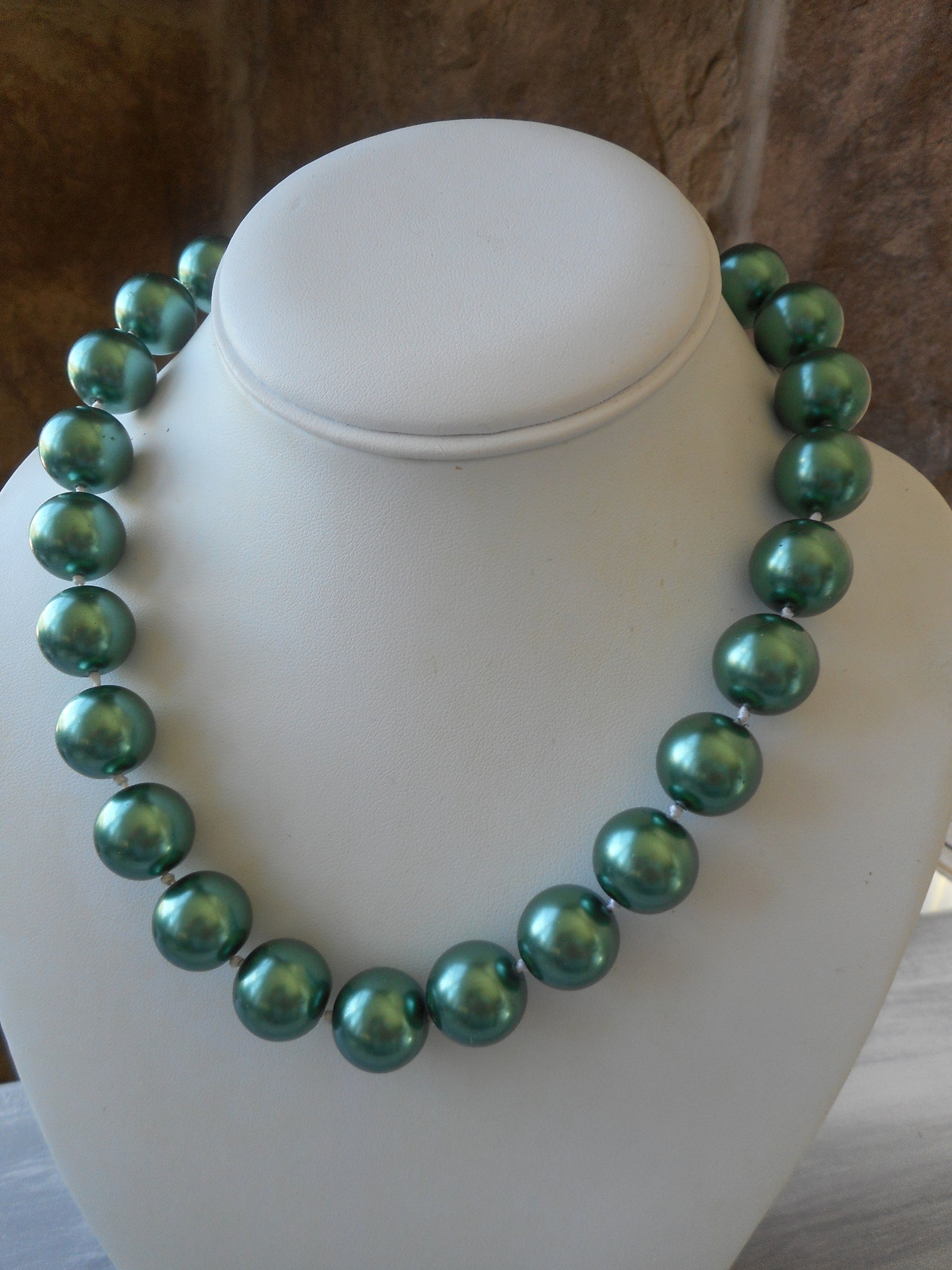 Green Faux Pearl Beaded Necklace Chunky Necklace Statement Etsy