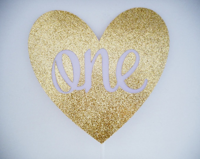 Lavender and Gold Cake Topper, One Birthday Cake Topper, Glitter Heart Cake Topper Decoration, First Birthday, First Birthday Cake Topper