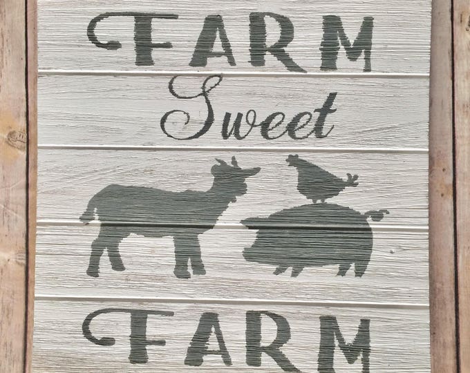 Farm Sweet Farm Wood Sign, Farmhouse Wall Decor, Farm Sign, Country Decor, Rooster Decor, Pallet Wood Sign, Farm Decor, 14"x14"