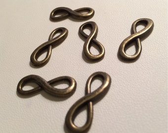 Infinity Bronzetone Charms - 6 pieces, Destash, Loose, diy, supplies, charms, findings