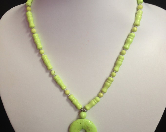 Dyed Magnesite Gemstone Pendant Necklace; sale, gifts, lime green necklace, Beaded necklace